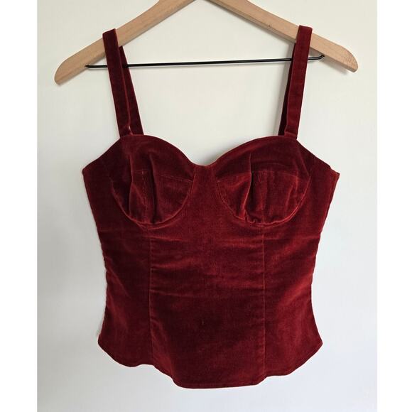 Reformation Red Corduroy Velvet Corset Bustier Top Size 4 - Picture 1 of 3